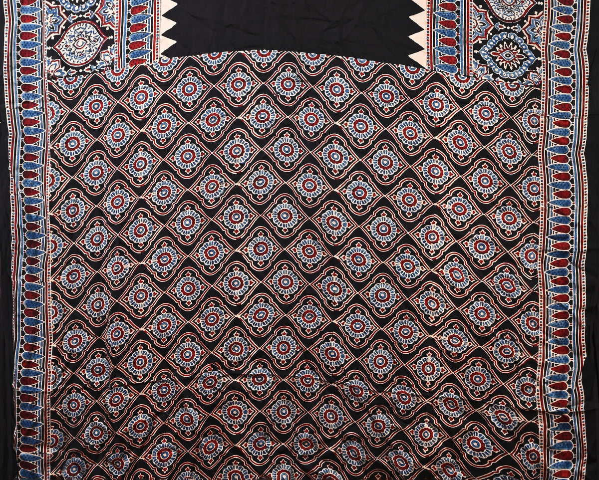 PURE CUPRO MODAL SAREE โ AUTHENTIC AJRAKH HANDBLOCK PRINT