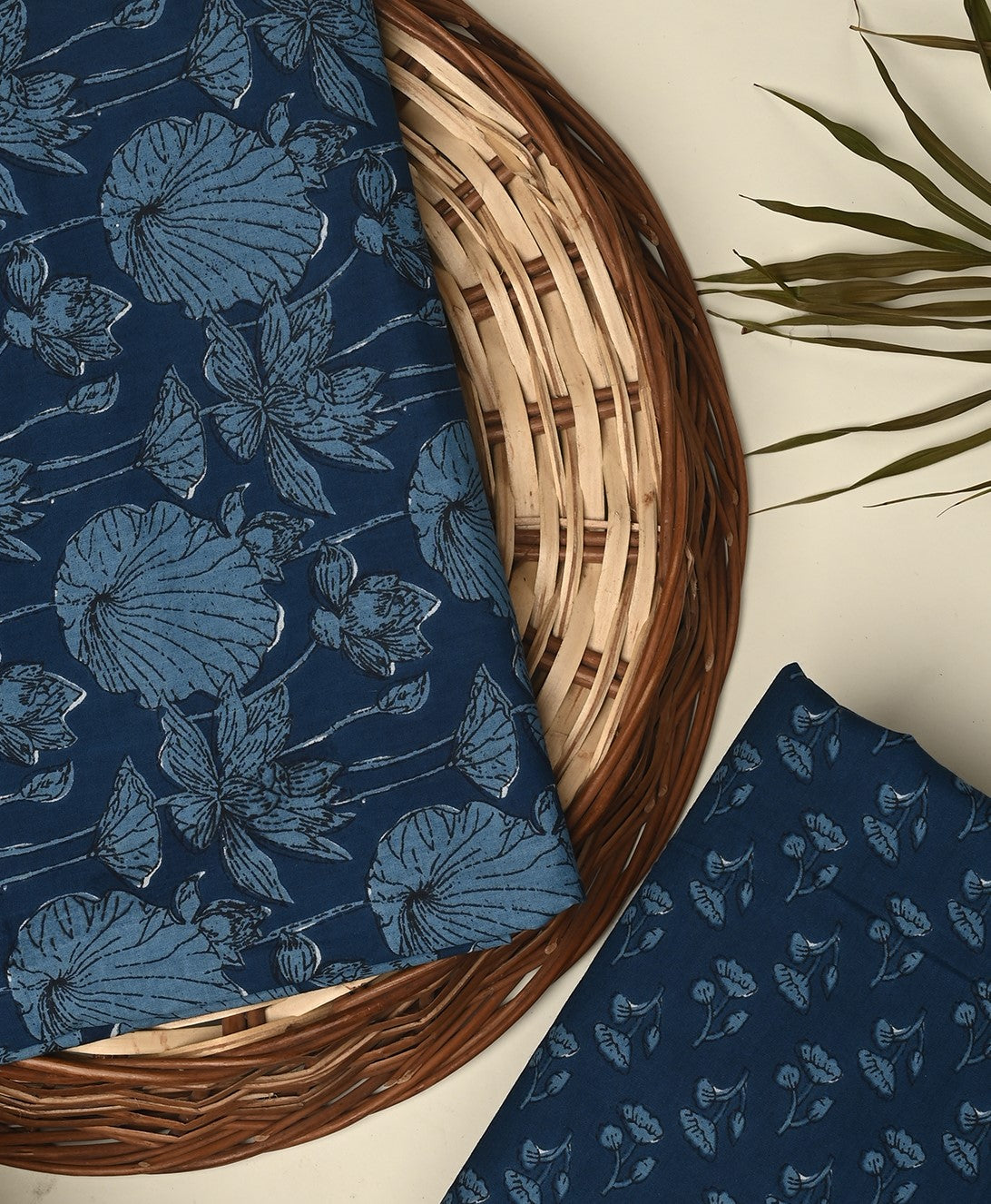 Navy blue unstitched printed pure cotton fabric or dress material top and bottom set for women for dress from tanchui having sangeneri print bagru print Jaipuri print