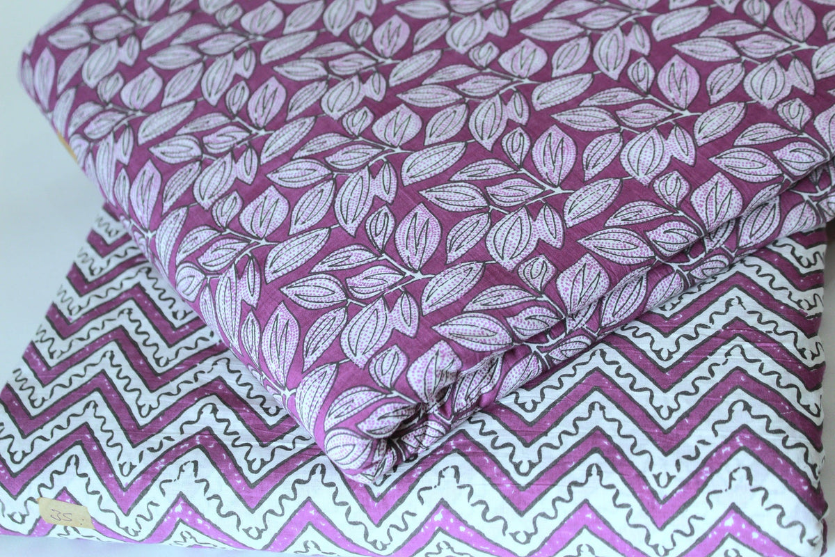 purple unstitched printed pure cotton fabric or dress material top and bottom set for women for dress from tanchui having sangeneri print bagru print Jaipuri print