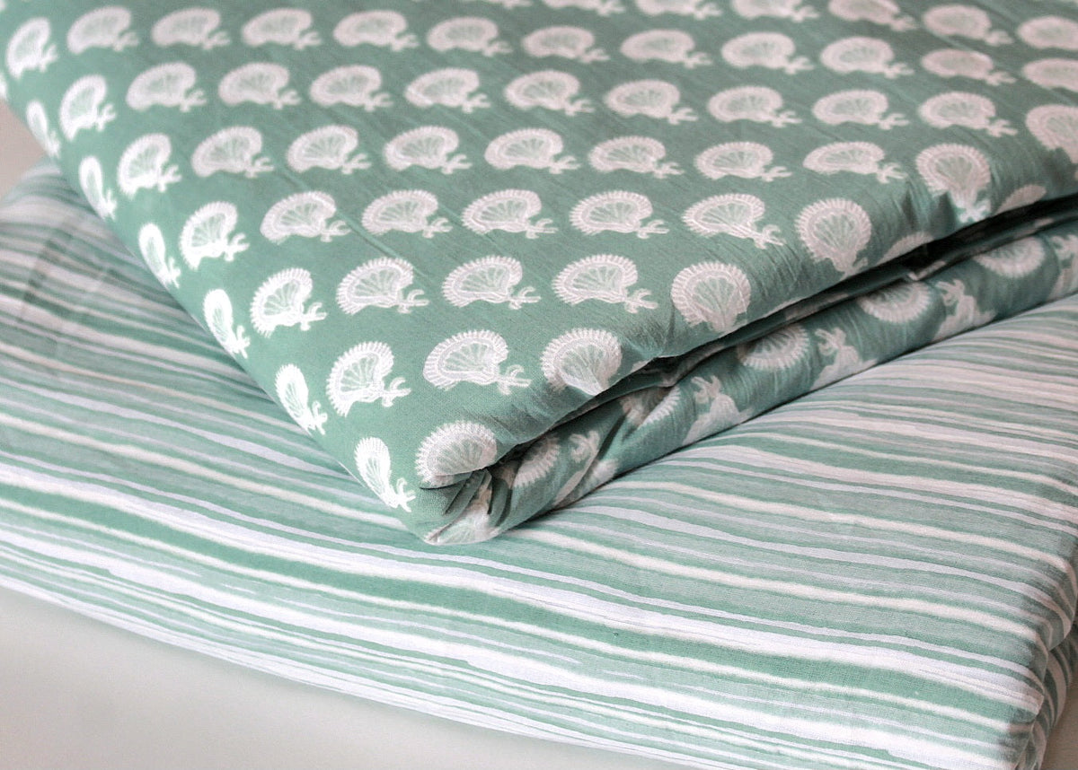 Grayish Green unstitched printed pure cotton fabric or dress material top and bottom set for women for dress from tanchui having sangeneri print bagru print Jaipuri print