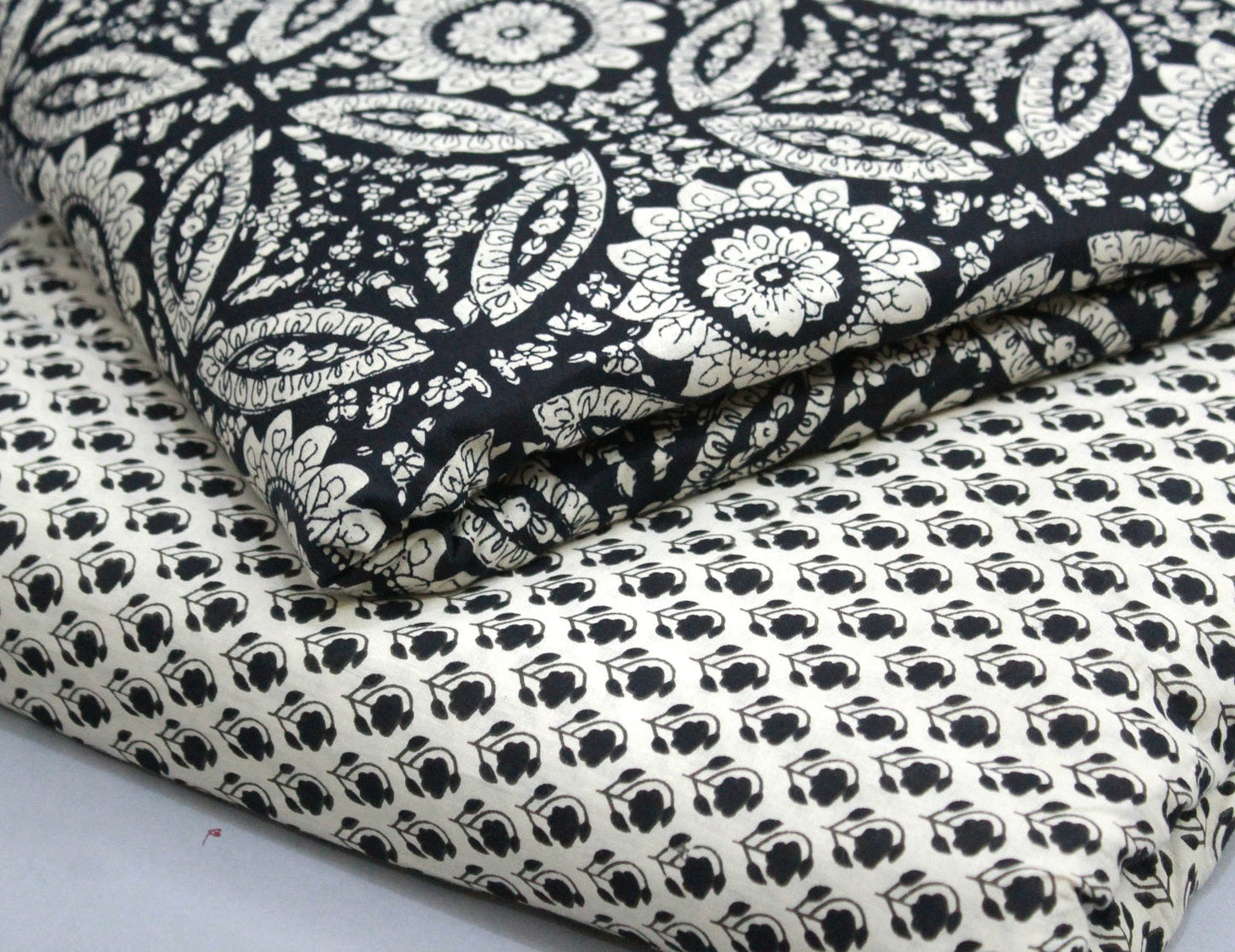 Black unstitched printed pure cotton fabric or dress material top and bottom set for women for dress from tanchui having sangeneri print bagru print Jaipuri print