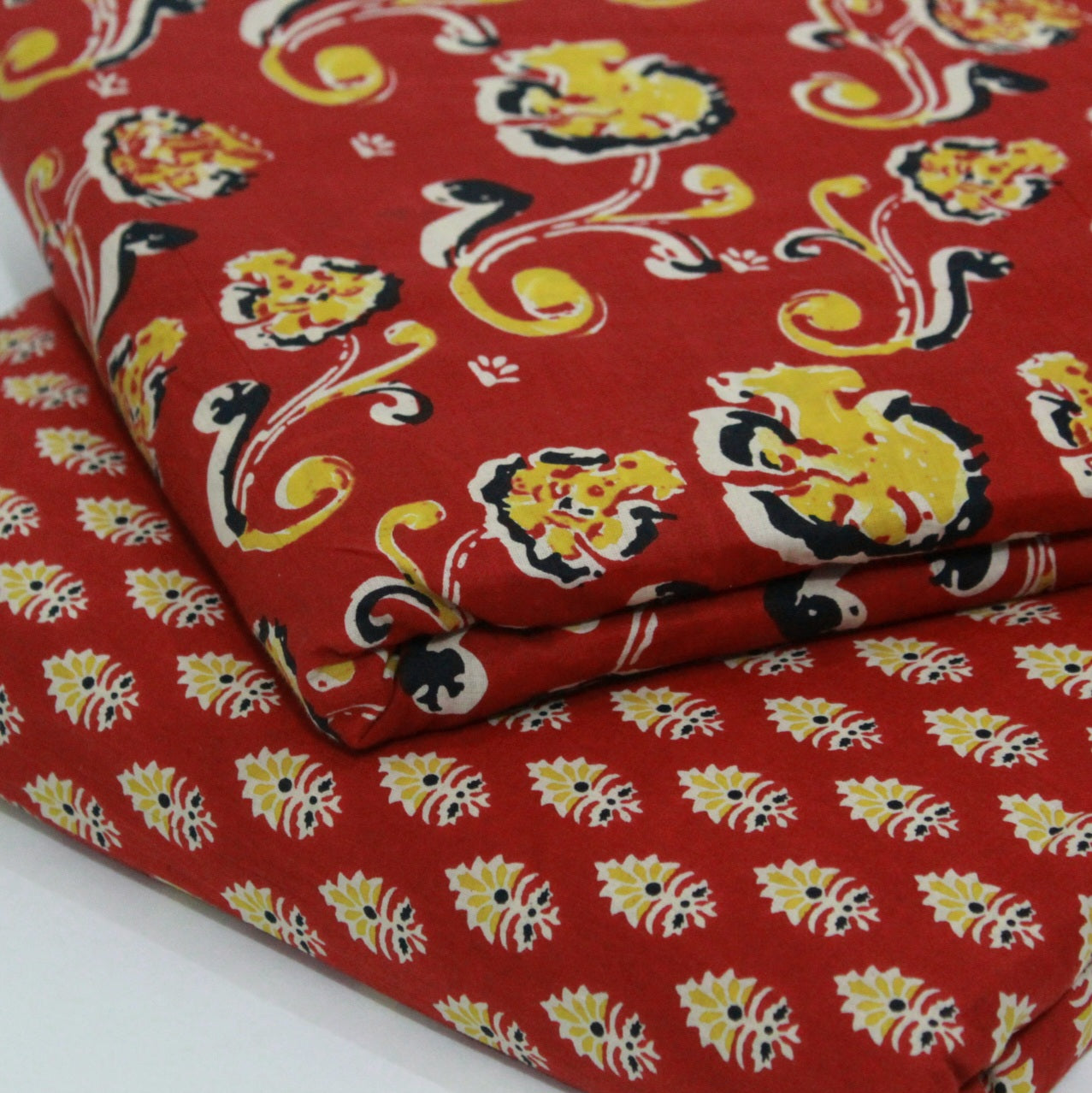 Red unstitched printed pure cotton fabric or dress material top and bottom set for women for dress from tanchui having sangeneri print bagru print Jaipuri print