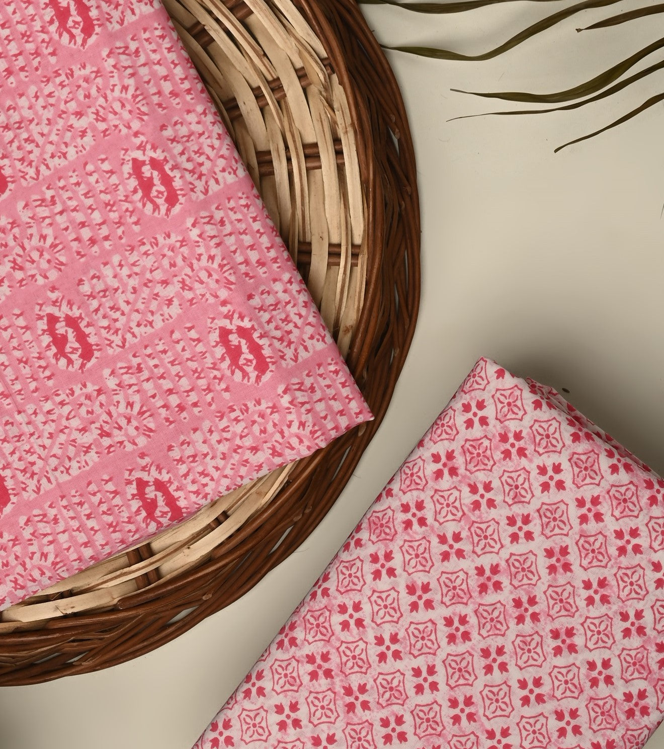 Pink unstitched printed pure cotton fabric or dress material top and bottom set for women for dress from tanchui having sangeneri print bagru print Jaipuri print