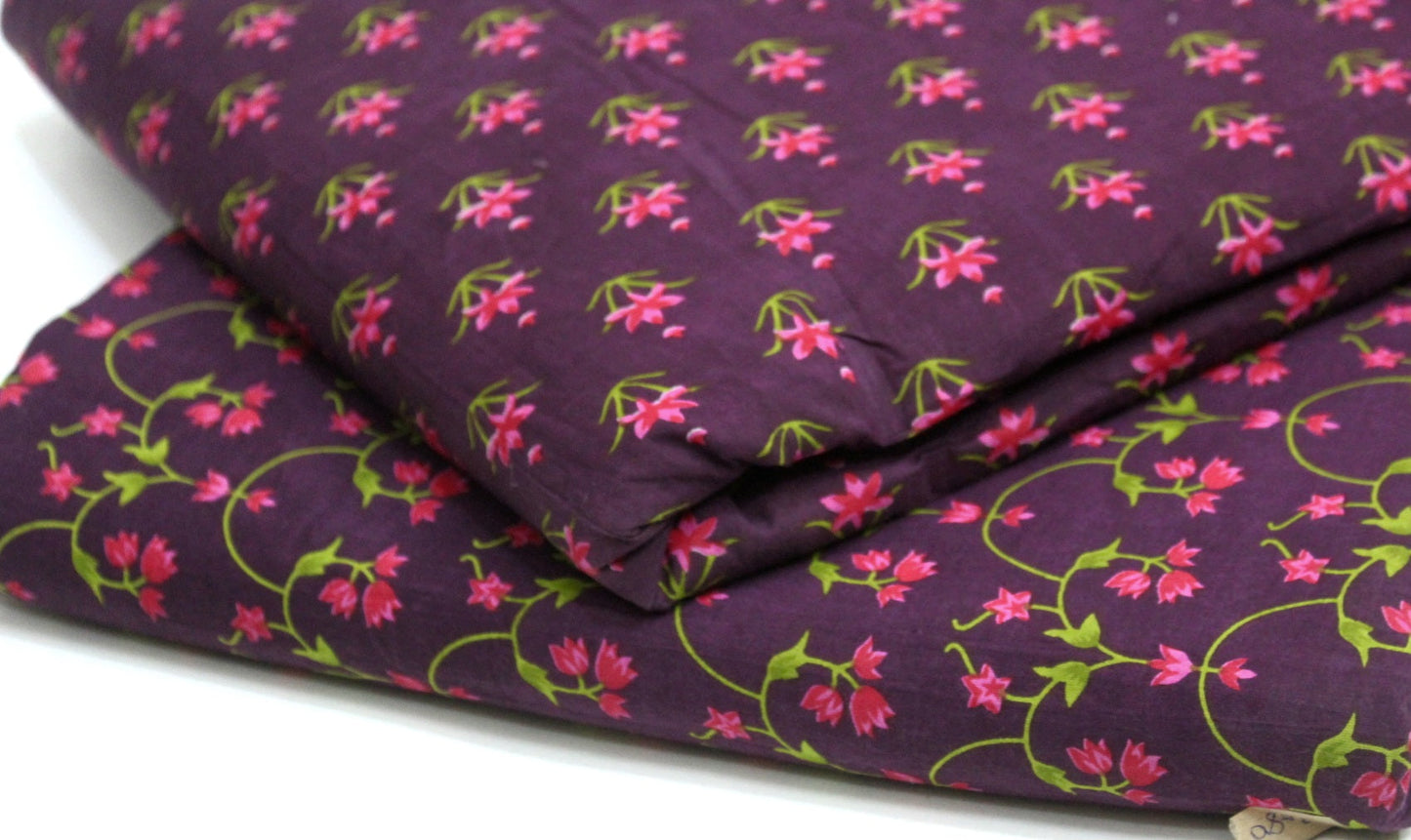 purple unstitched printed pure cotton fabric or dress material top and bottom set for women for dress from tanchui having sangeneri print bagru print Jaipuri print