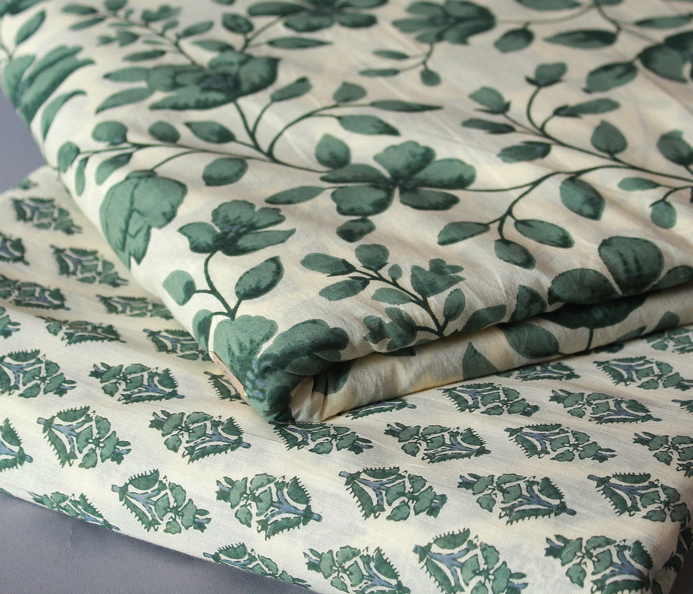 Cream unstitched printed pure cotton fabric or dress material top and bottom set for women for dress from tanchui having sangeneri print bagru print Jaipuri print