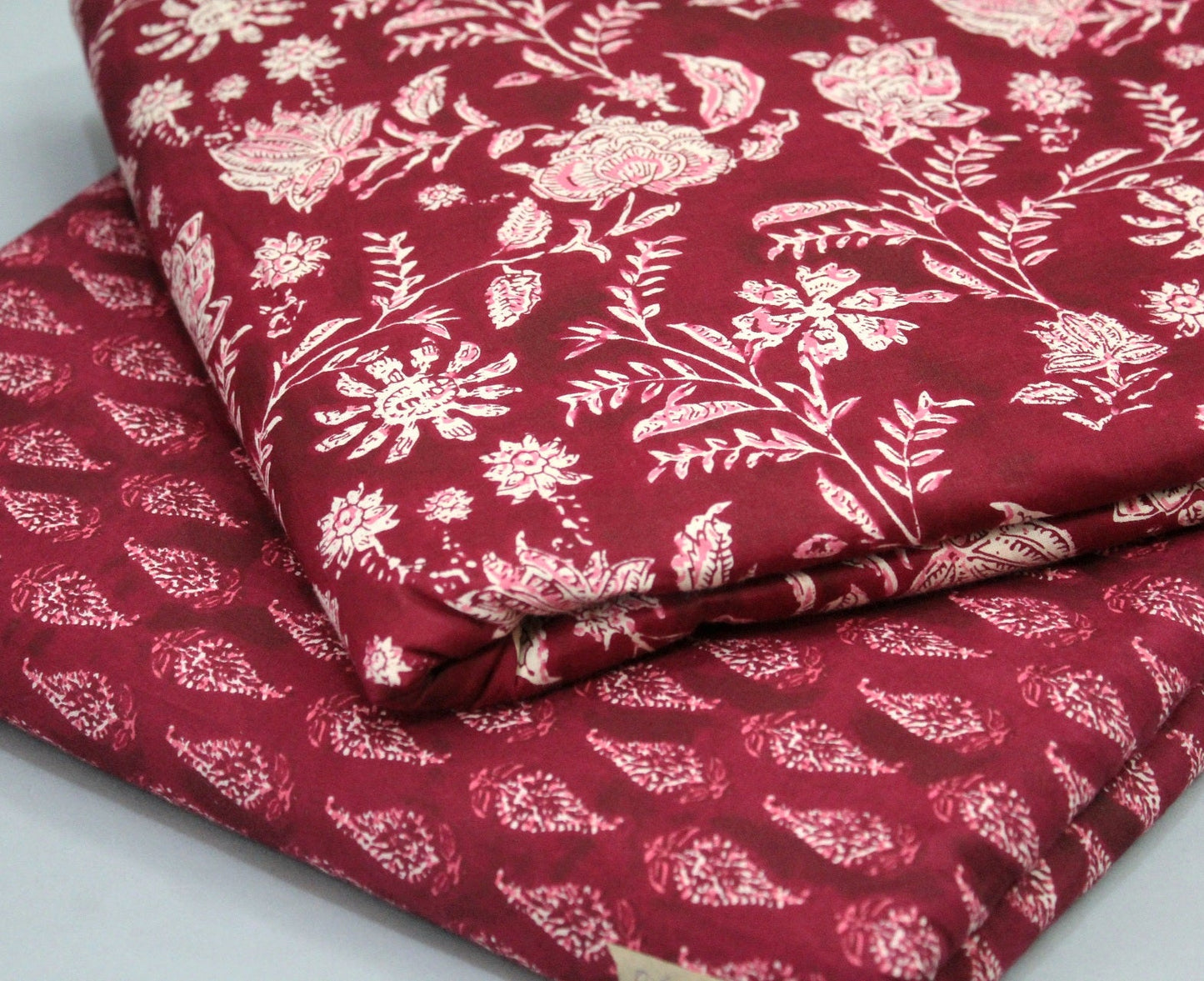 Maroon unstitched printed pure cotton fabric or dress material top and bottom set for women for dress from tanchui having sangeneri print bagru print Jaipuri print