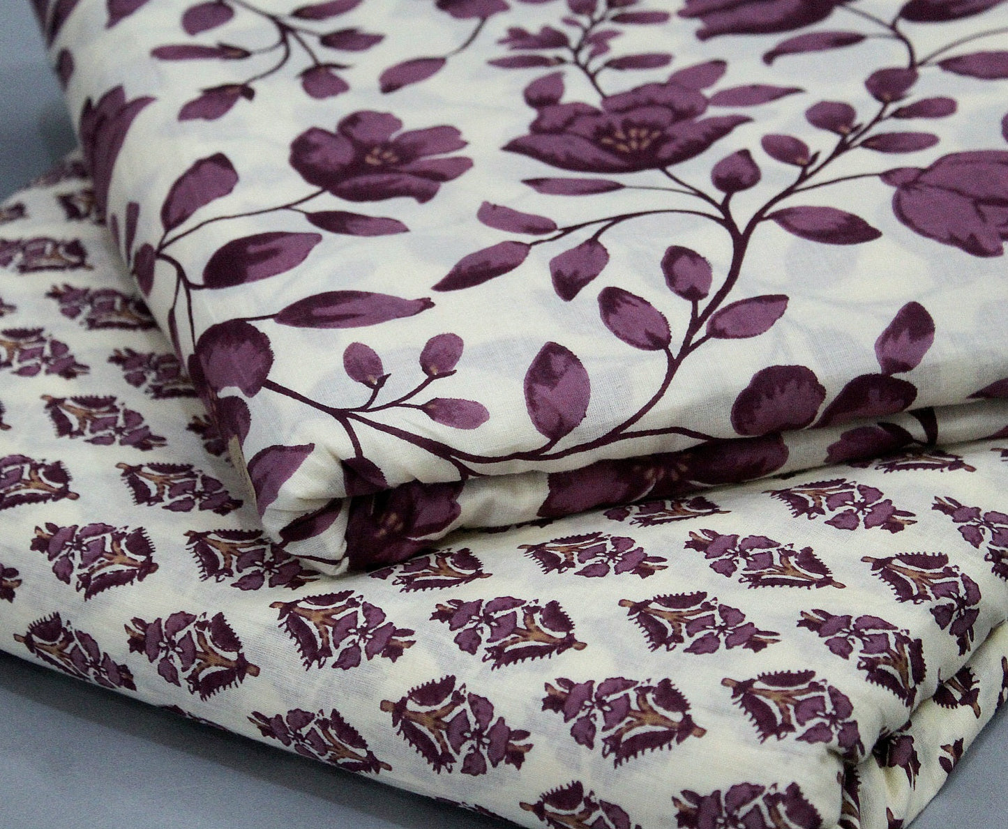 Cream unstitched printed pure cotton fabric or dress material top and bottom set for women for dress from tanchui having sangeneri print bagru print Jaipuri print