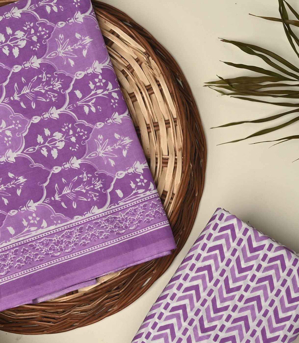 purple unstitched printed pure cotton fabric or dress material top and bottom set for women for dress from tanchui having sangeneri print bagru print Jaipuri print