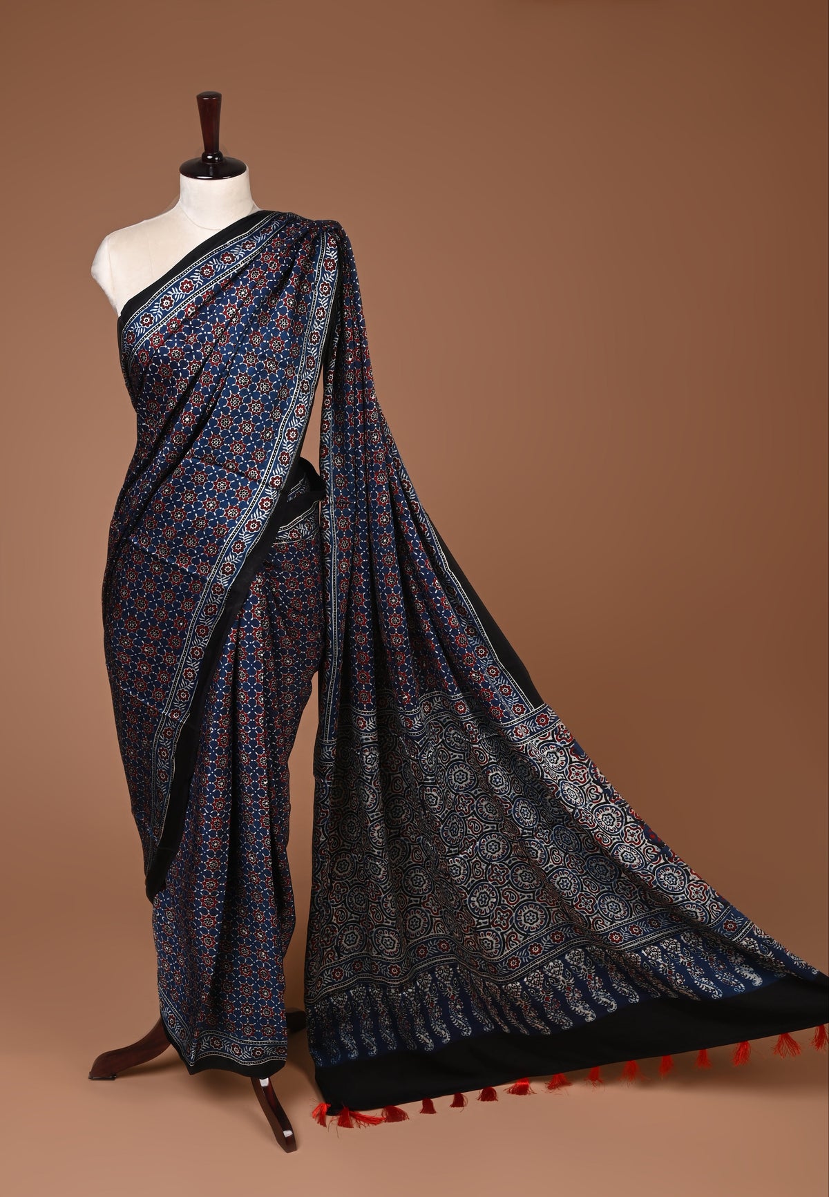 PURE CUPRO MODAL SAREE – AUTHENTIC AJRAKH HANDBLOCK PRINT