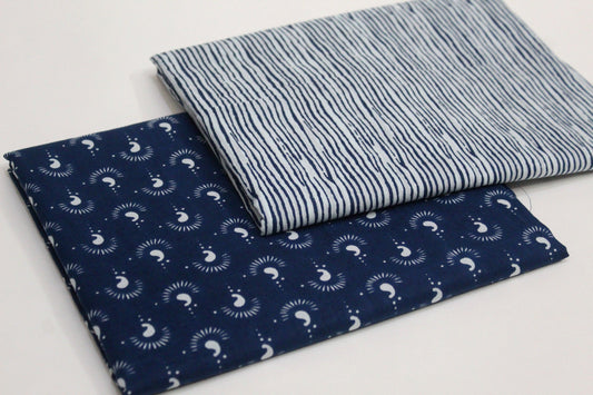 Blue unstitched printed  pure cotton fabric or dress material top and bottom set for women for dress from tanchui having sangeneri print bagru print Jaipuri print