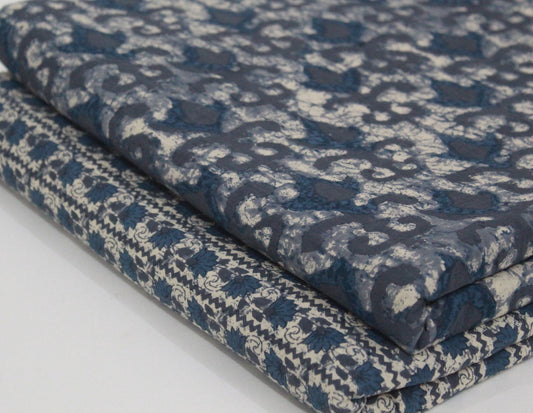 Blue unstitched printed  pure cotton fabric or dress material top and bottom set for women for dress from tanchui having sangeneri print bagru print Jaipuri print