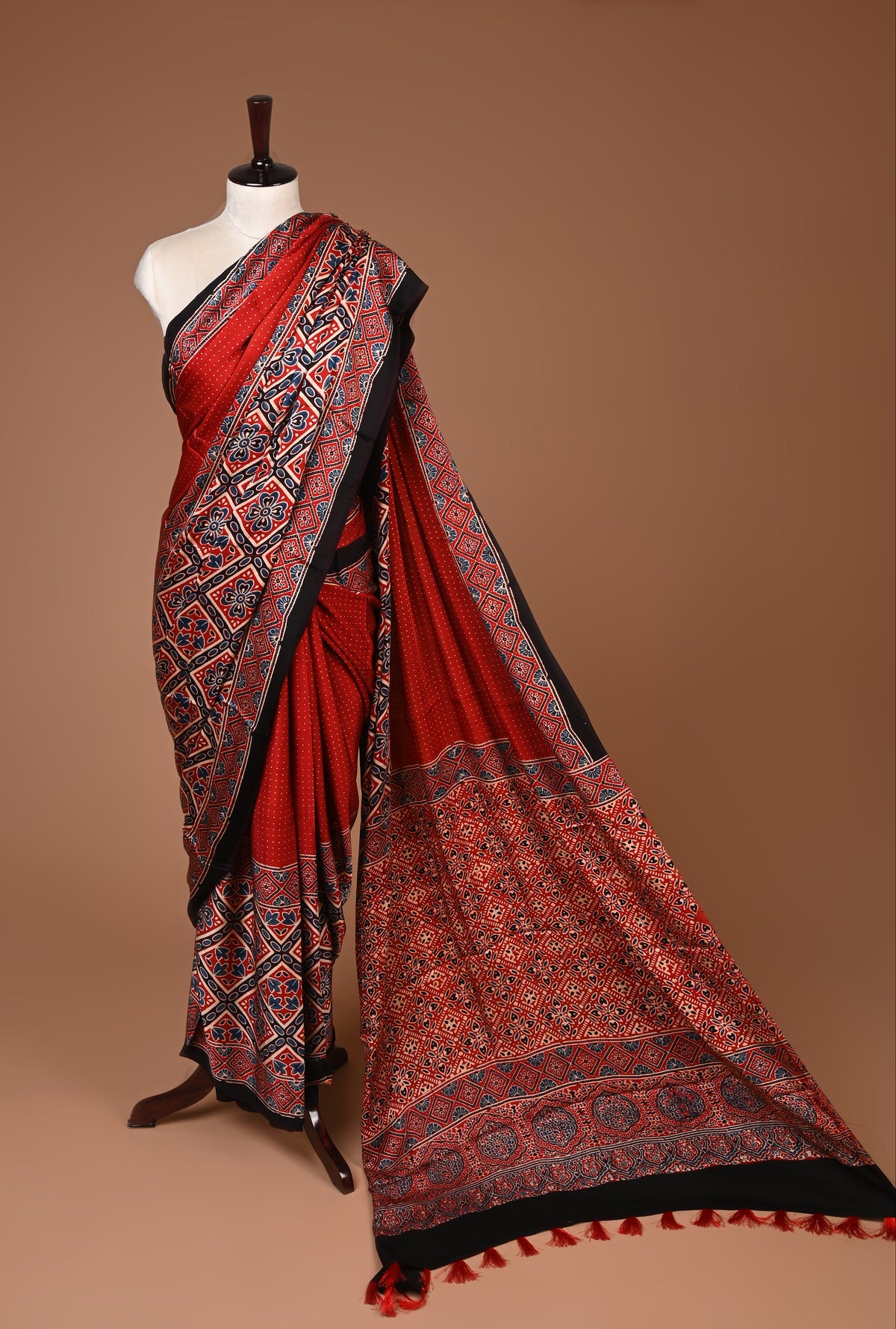 PURE CUPRO MODAL SAREE – AUTHENTIC AJRAKH HANDBLOCK PRINT
