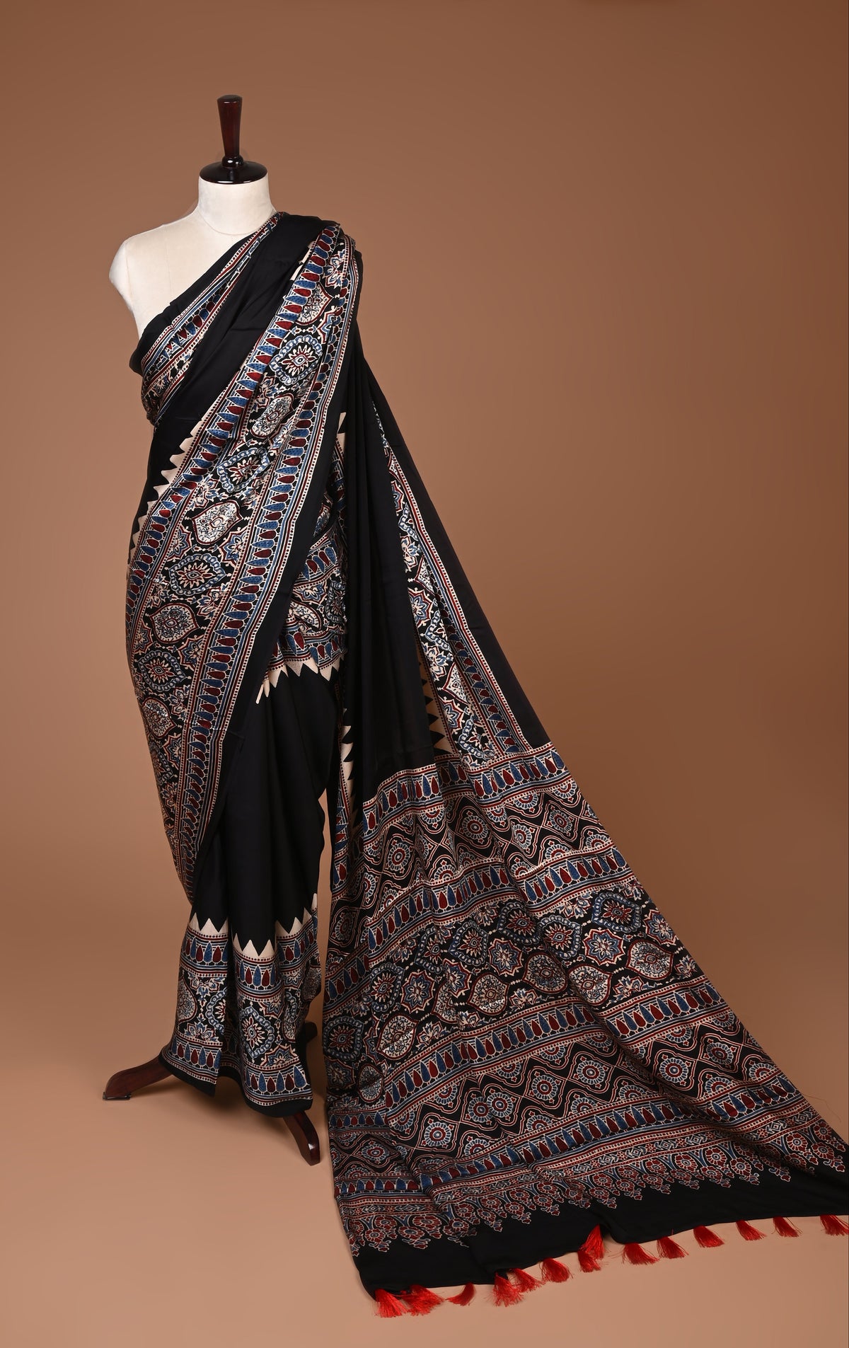 PURE CUPRO MODAL SAREE – AUTHENTIC AJRAKH HANDBLOCK PRINT