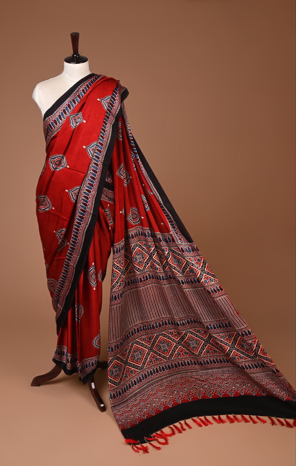 PURE CUPRO MODAL SAREE – AUTHENTIC AJRAKH HANDBLOCK PRINT