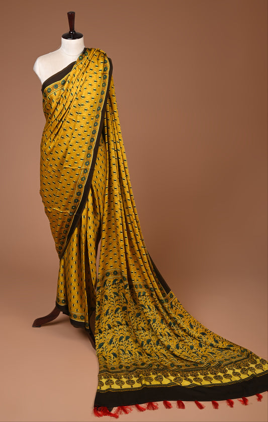 PURE CUPRO MODAL SAREE – AUTHENTIC AJRAKH HANDBLOCK PRINT