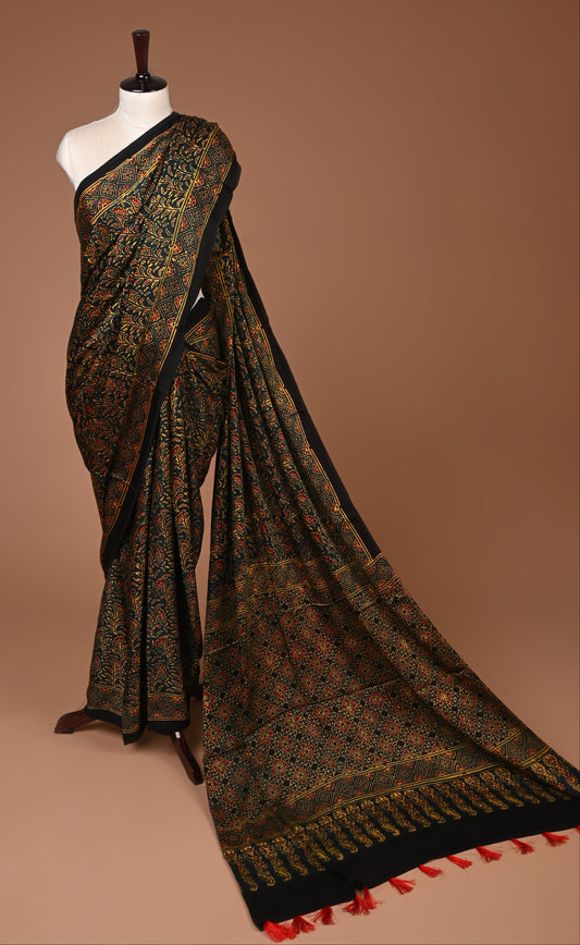 PURE CUPRO MODAL SAREE – AUTHENTIC AJRAKH HANDBLOCK PRINT