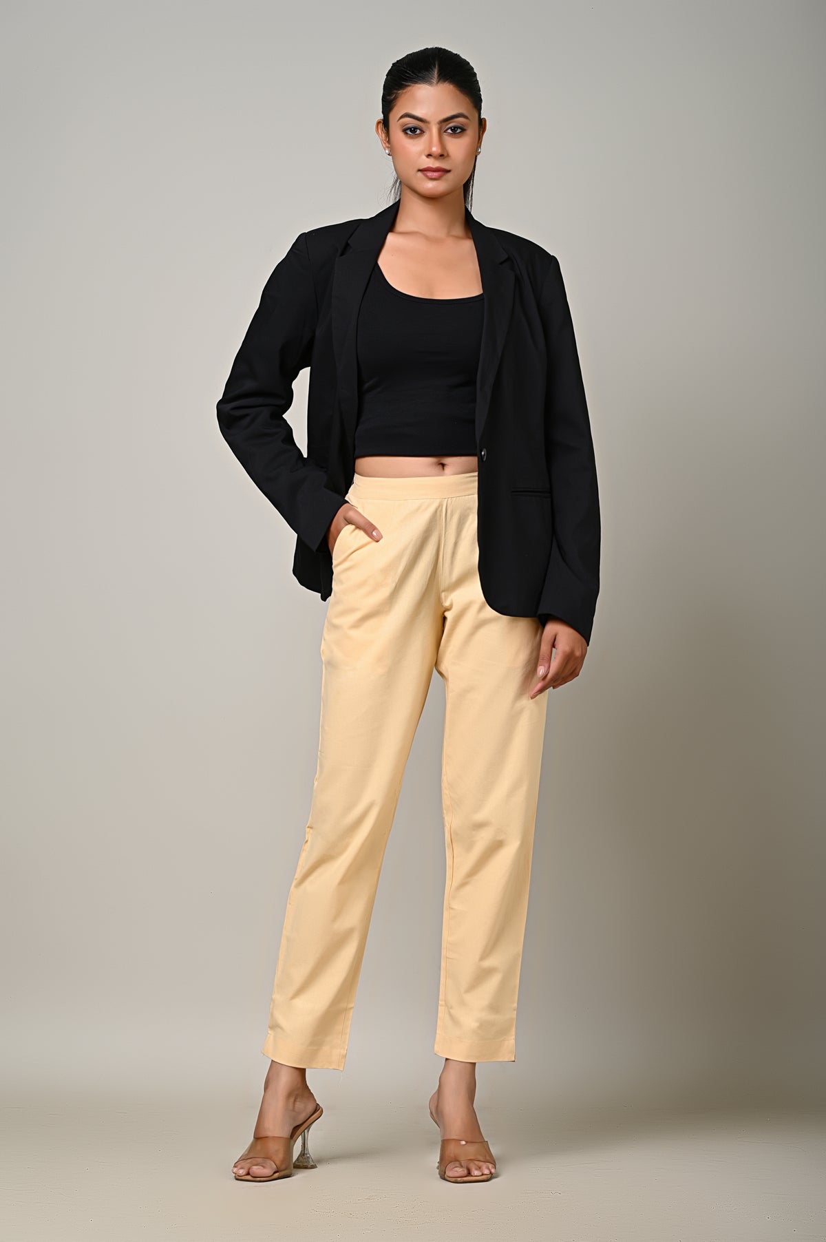 BEIGE COTTON PANT FOR WOMEN