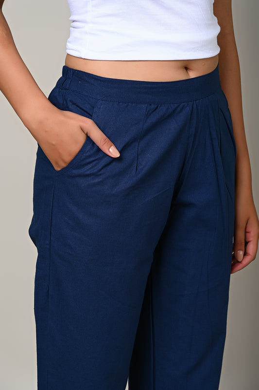 BLUE COTTON PANT FOR WOMEN