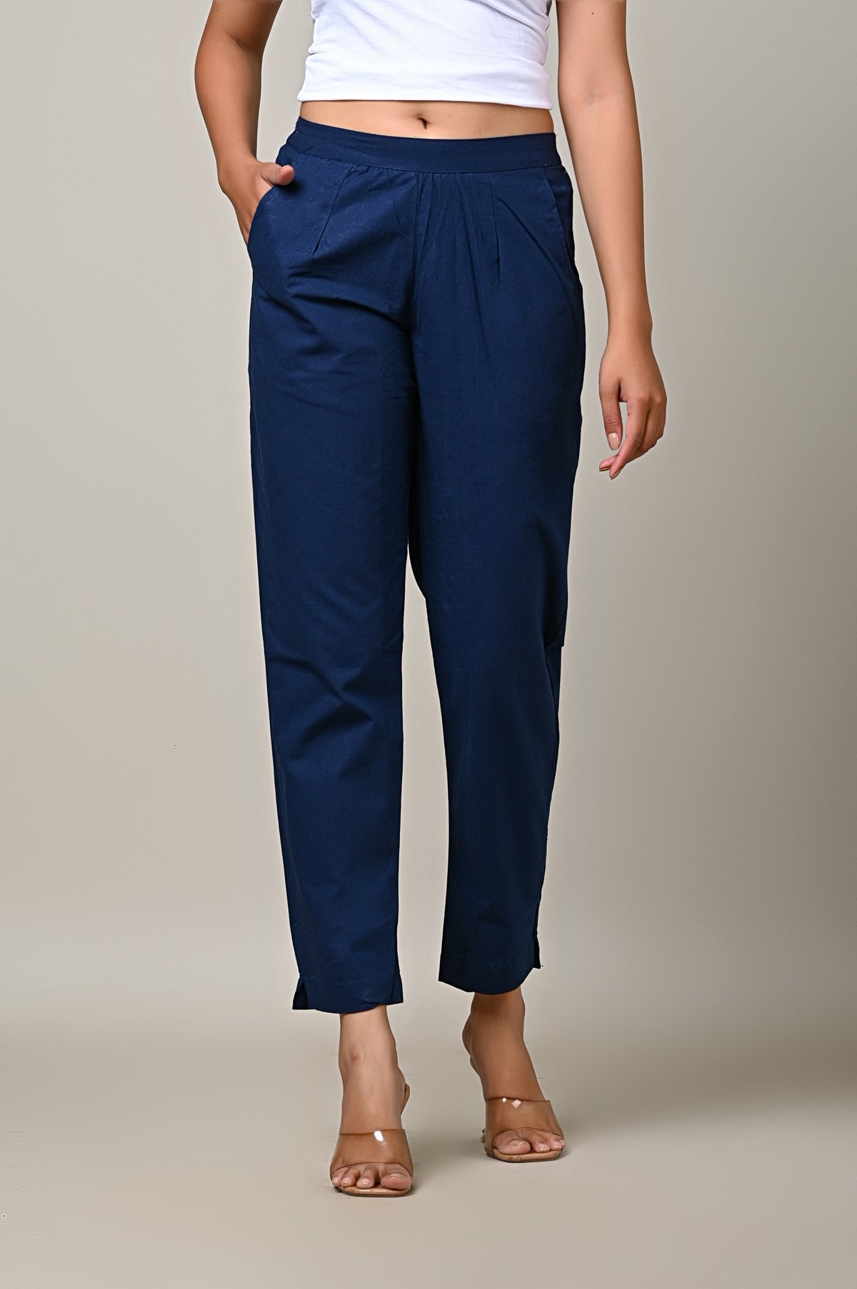 BLUE COTTON PANT FOR WOMEN