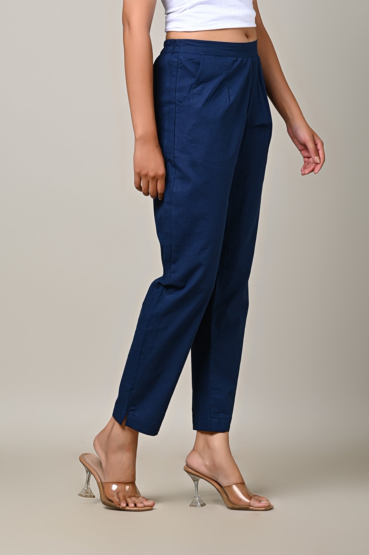 BLUE COTTON PANT FOR WOMEN