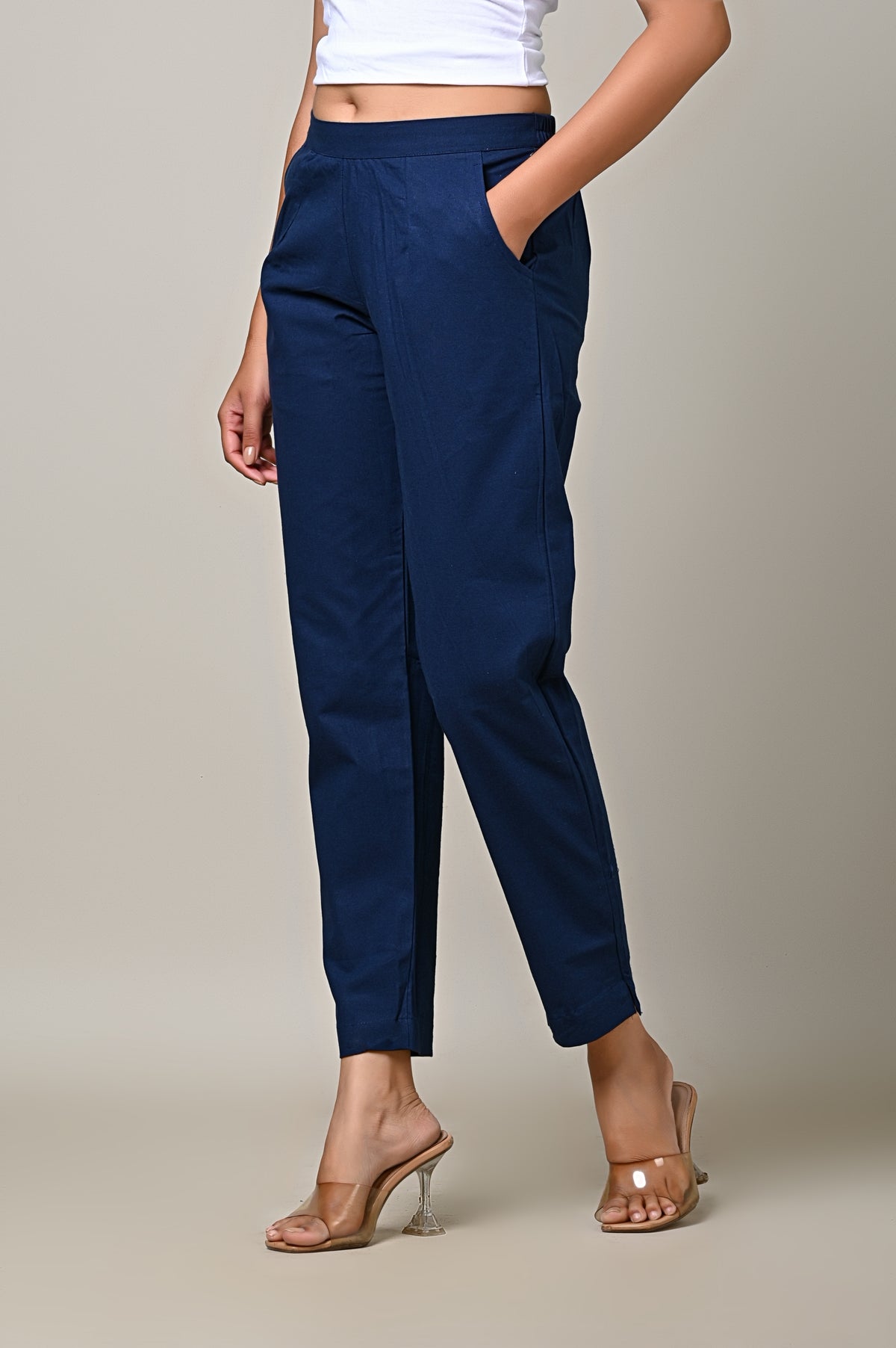 BLUE COTTON PANT FOR WOMEN