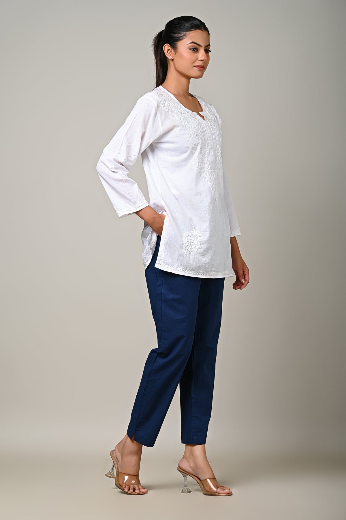 BLUE COTTON PANT FOR WOMEN