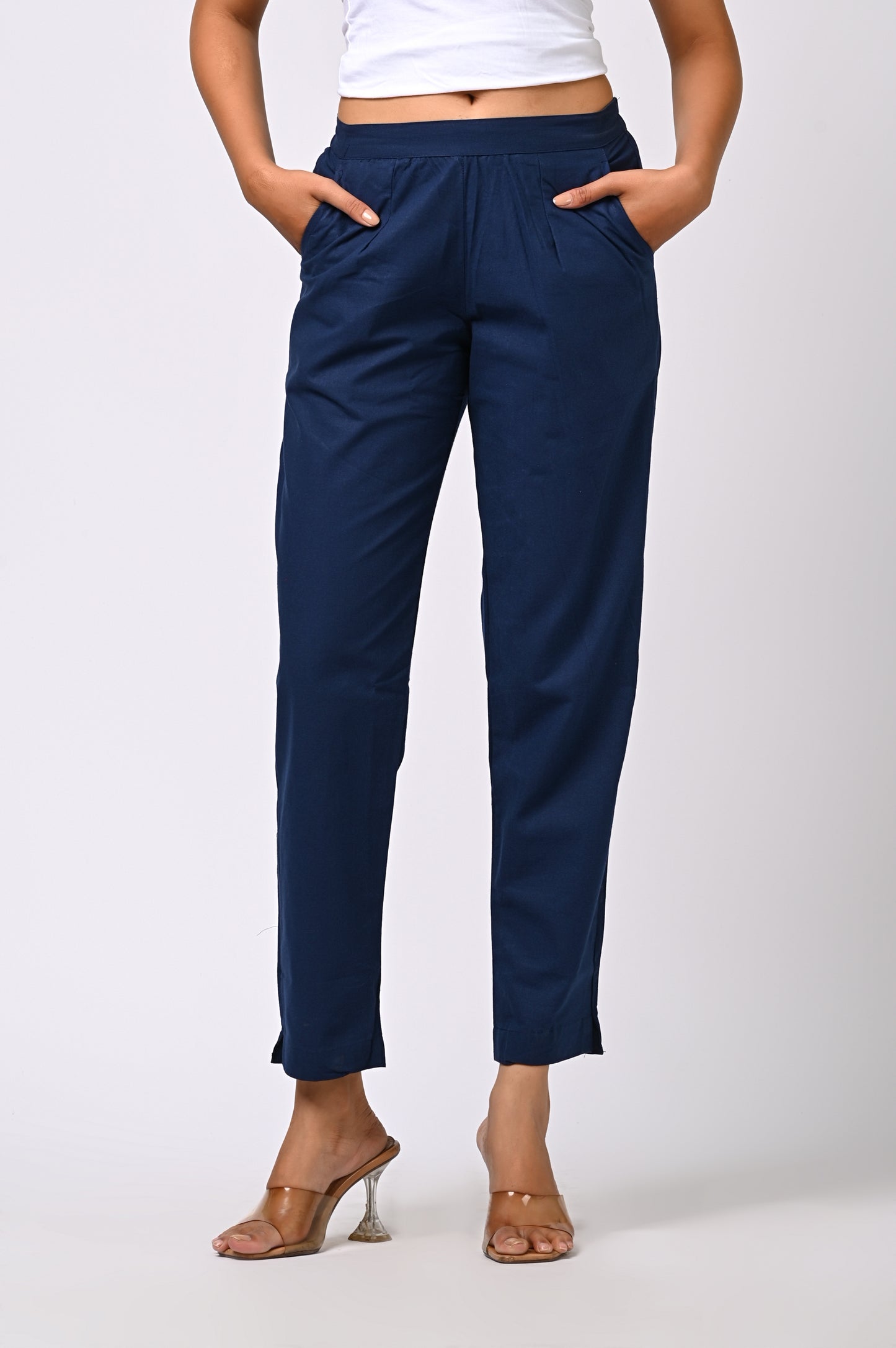 BLUE COTTON PANT FOR WOMEN