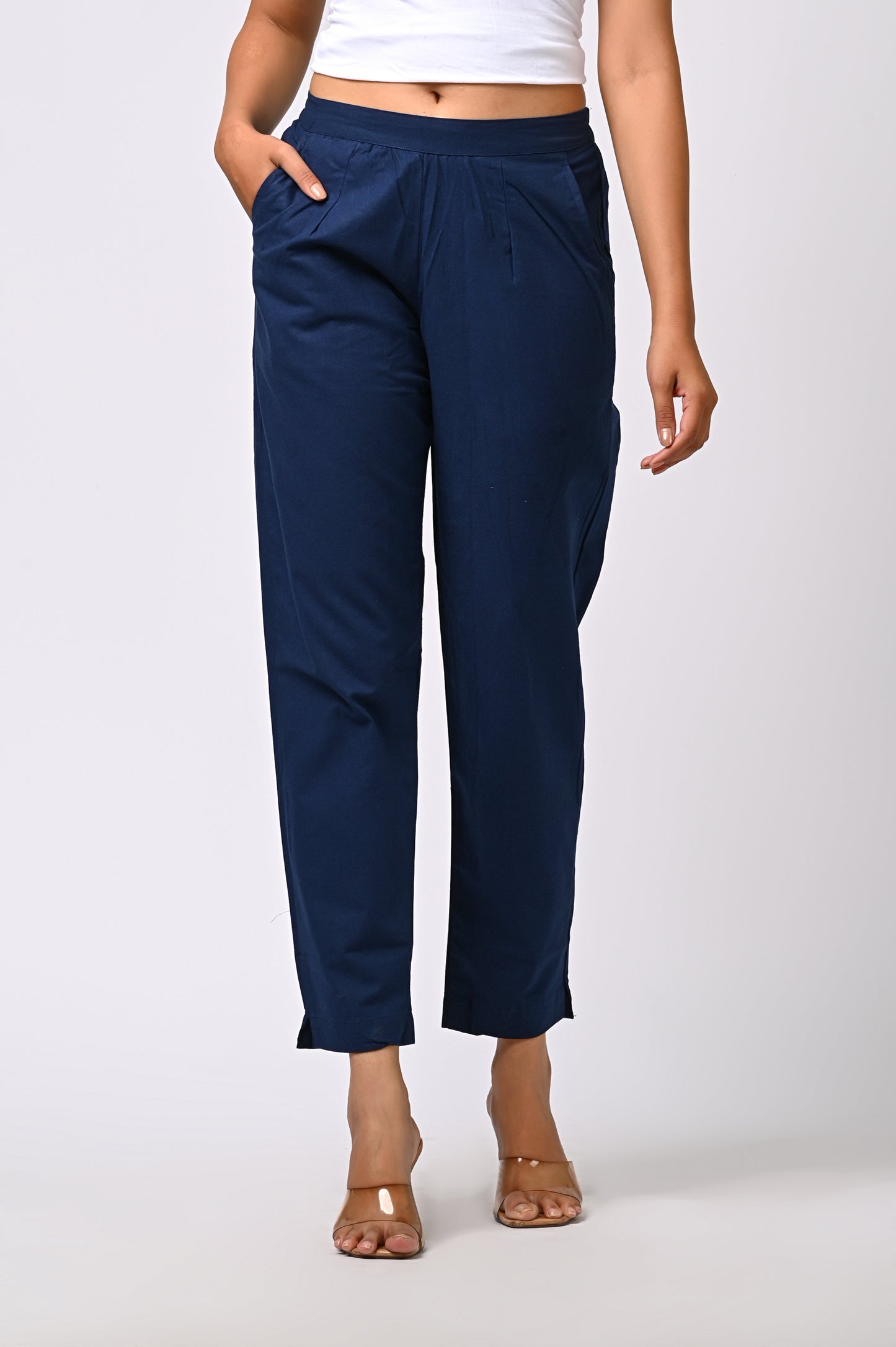 BLUE COTTON PANT FOR WOMEN