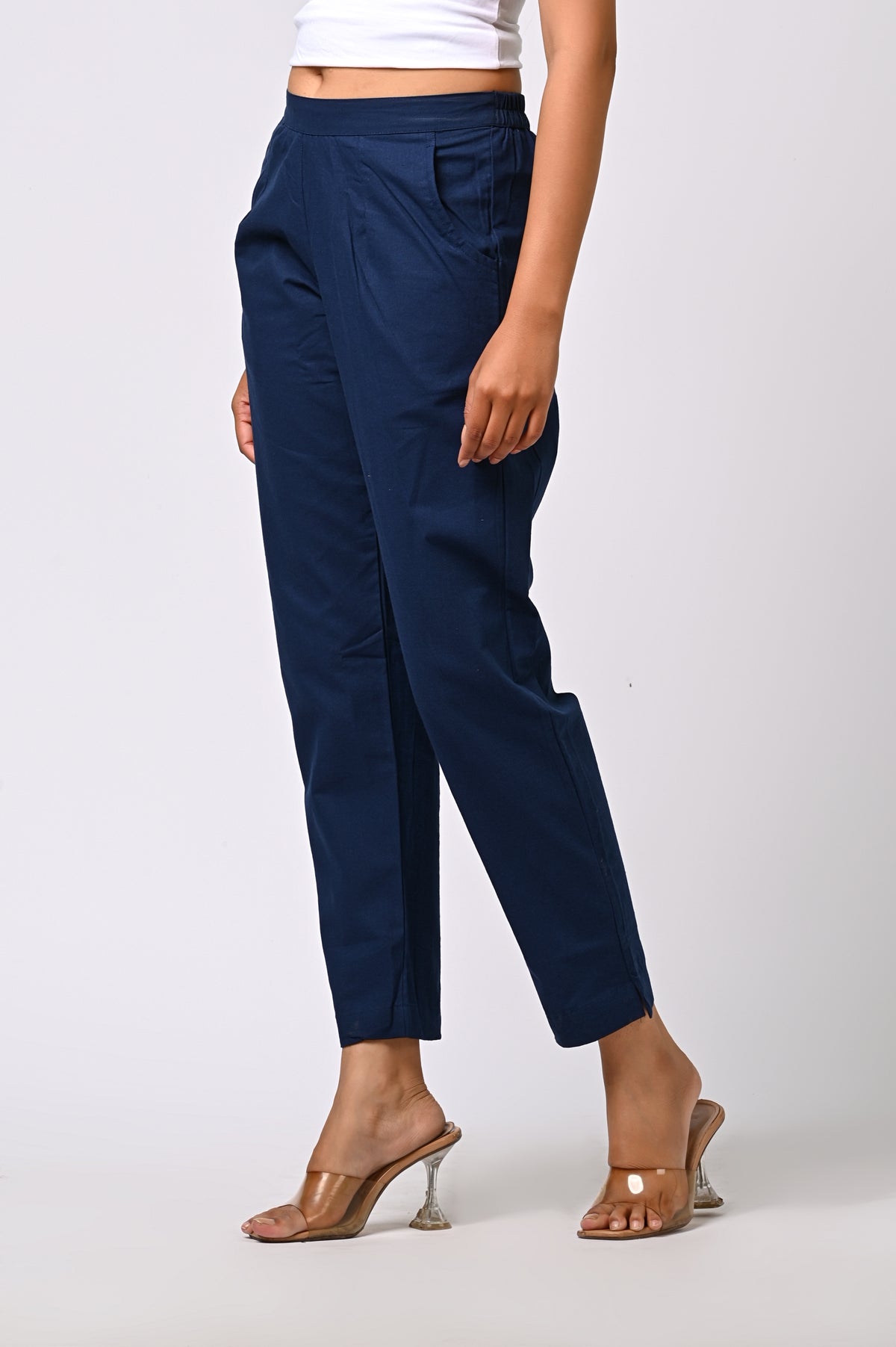 BLUE COTTON PANT FOR WOMEN