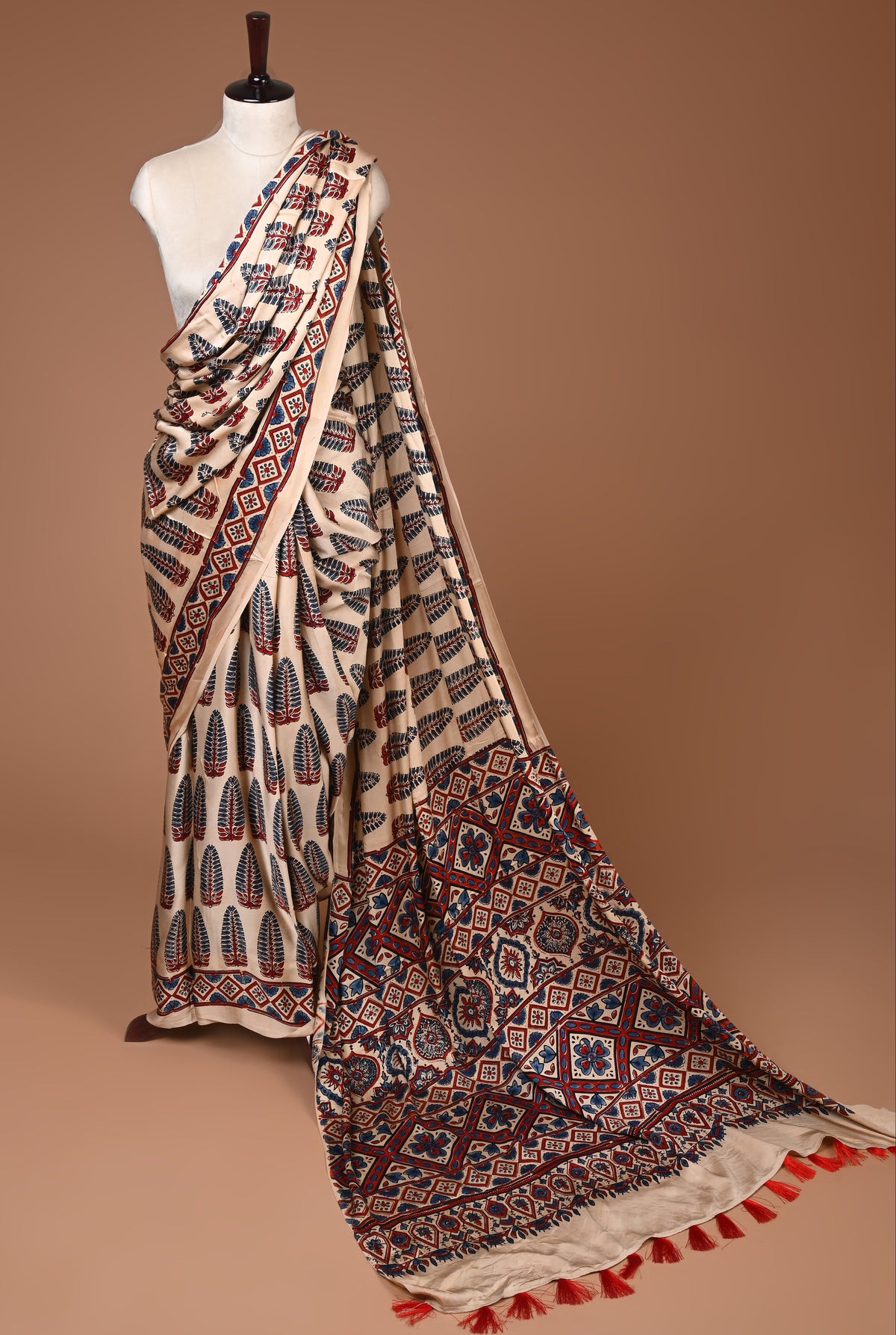 PURE CUPRO MODAL SAREE – AUTHENTIC AJRAKH HANDBLOCK PRINT