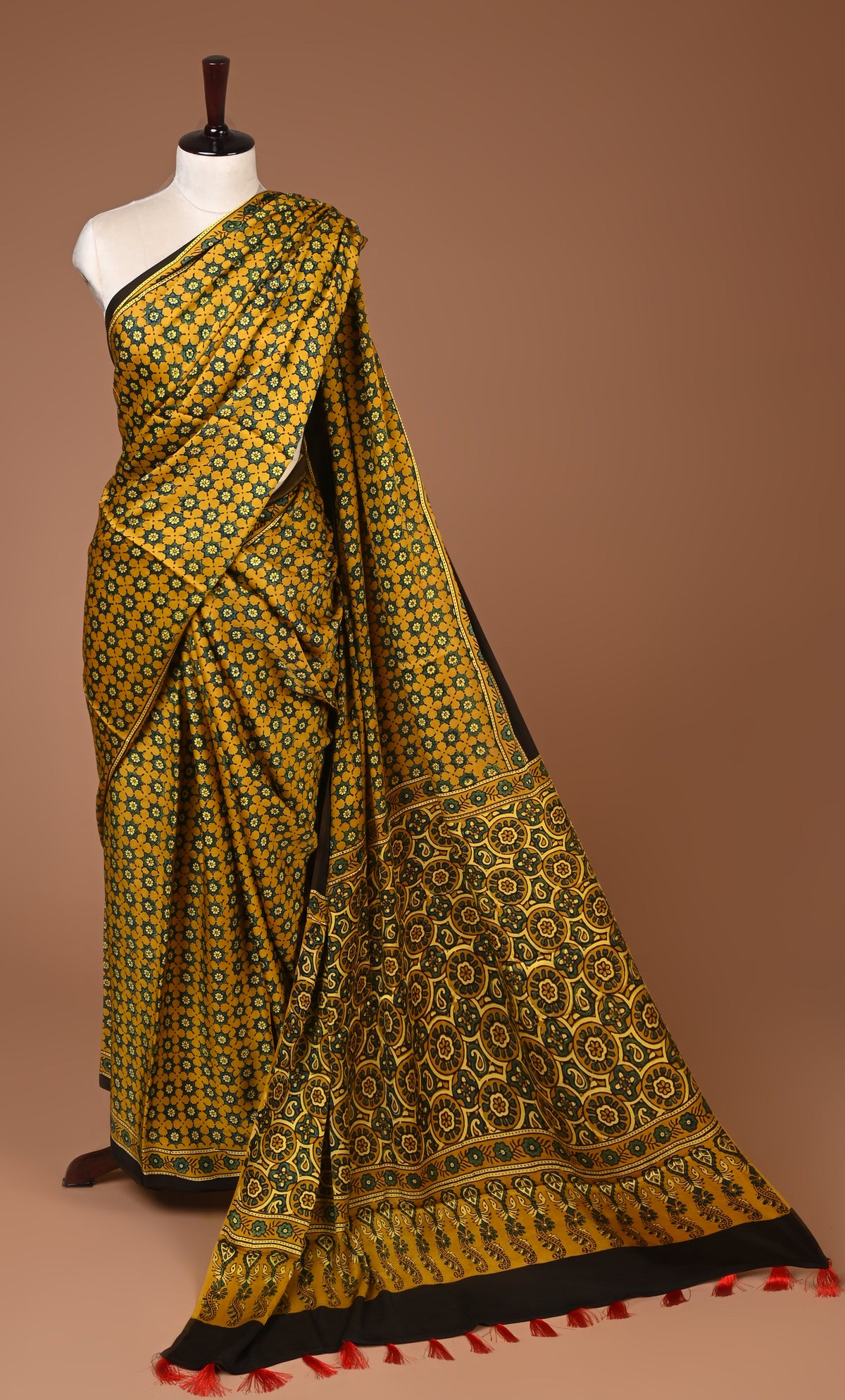 PURE CUPRO MODAL SAREE – AUTHENTIC AJRAKH HANDBLOCK PRINT