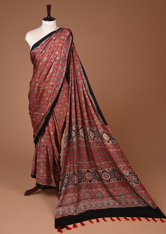 PURE CUPRO MODAL SAREE – AUTHENTIC AJRAKH HANDBLOCK PRINT
