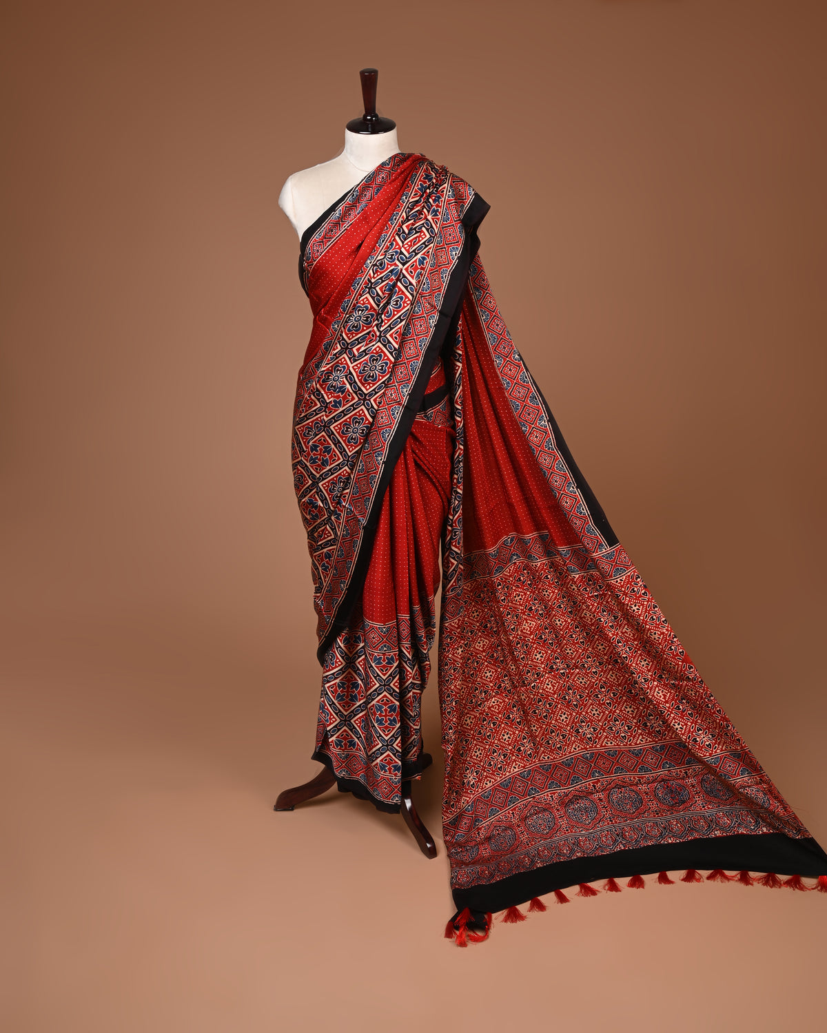PURE CUPRO MODAL SAREE – AUTHENTIC AJRAKH HANDBLOCK PRINT