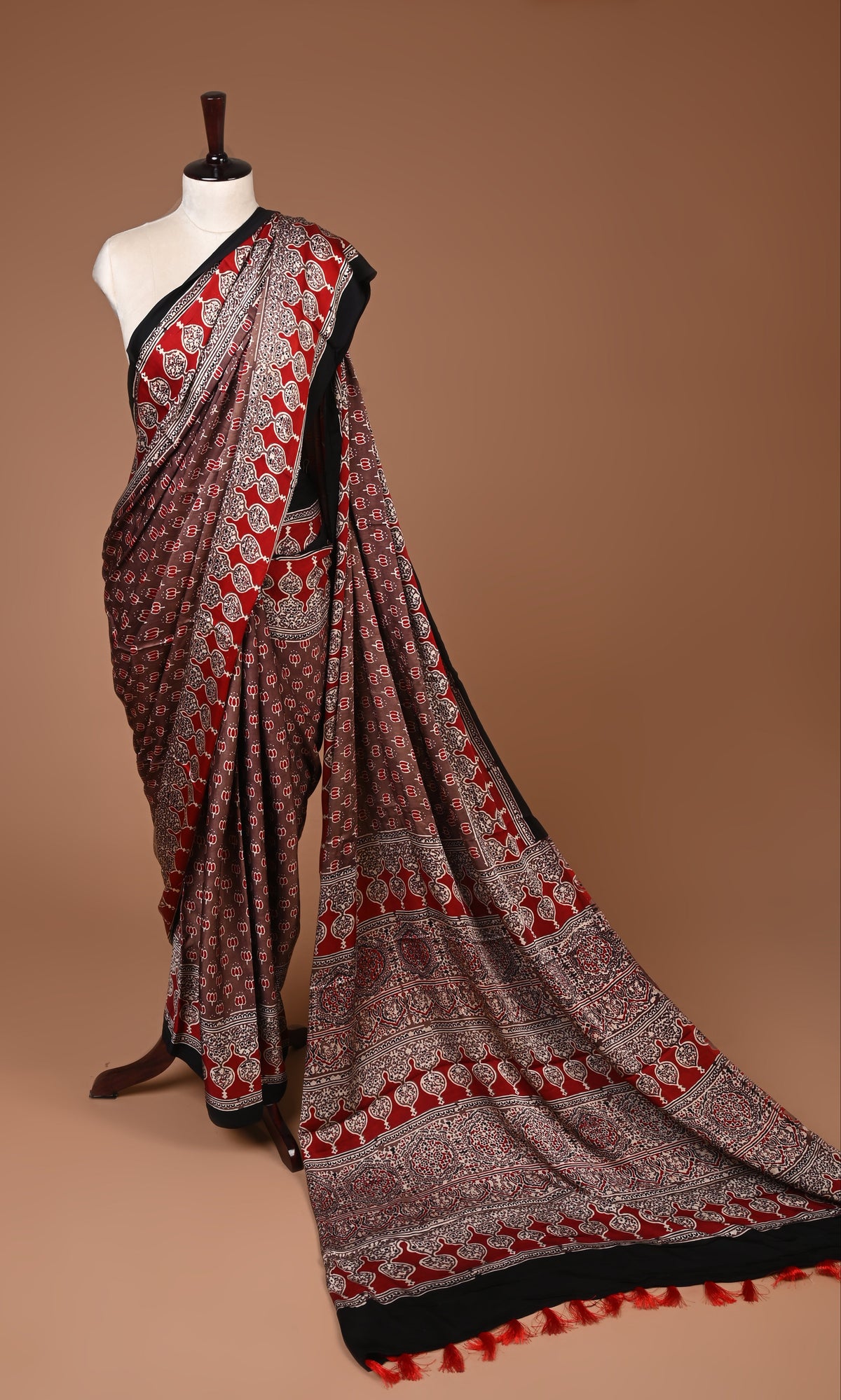 PURE CUPRO MODAL SAREE – AUTHENTIC AJRAKH HANDBLOCK PRINT