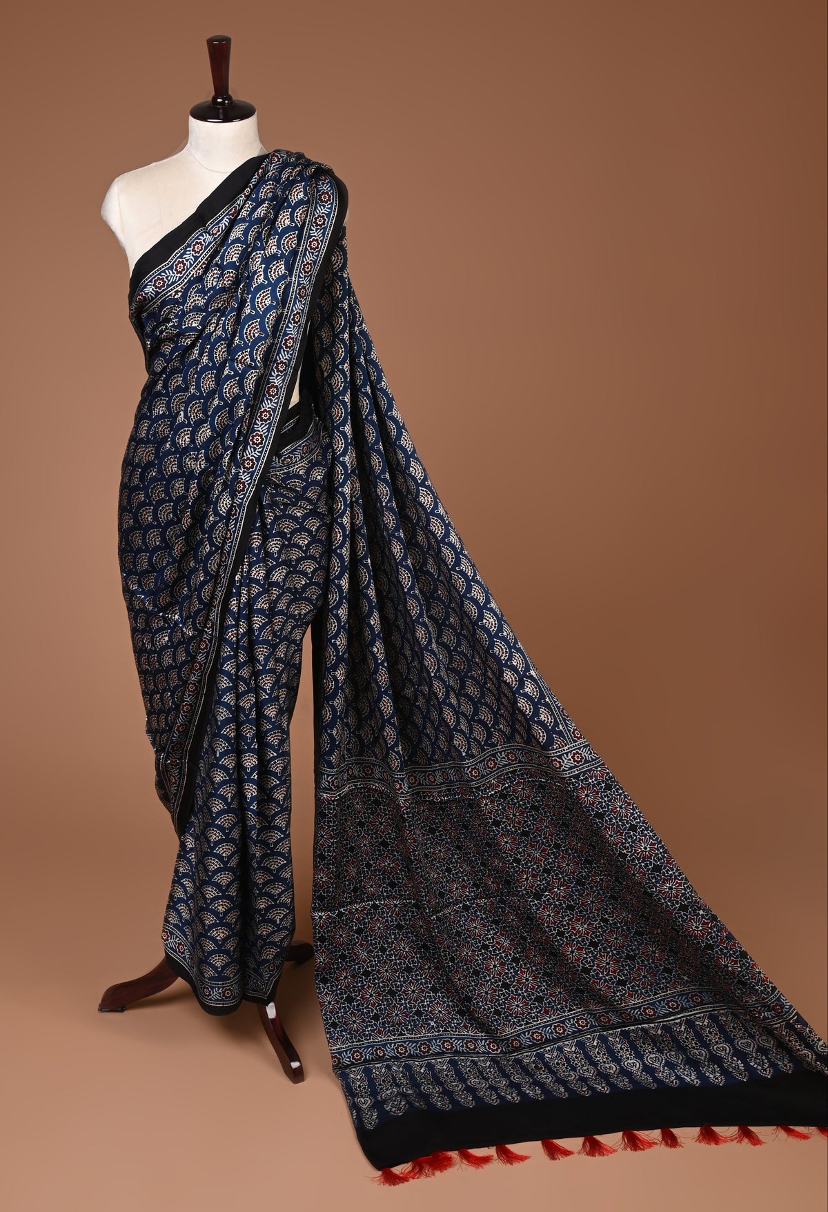 PURE CUPRO MODAL SAREE – AUTHENTIC AJRAKH HANDBLOCK PRINT
