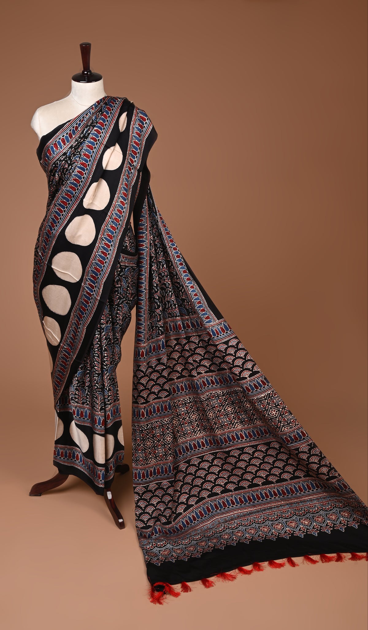 PURE CUPRO MODAL SAREE – AUTHENTIC AJRAKH HANDBLOCK PRINT
