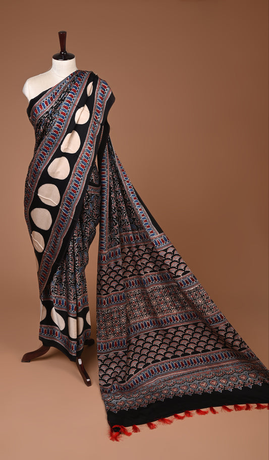 PURE CUPRO MODAL SAREE – AUTHENTIC AJRAKH HANDBLOCK PRINT
