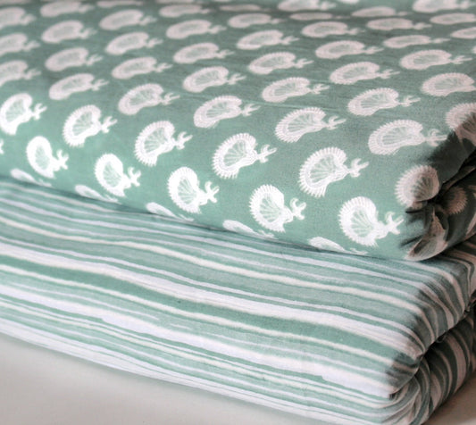 Grayish Green unstitched printed pure cotton fabric or dress material top and bottom set for women for dress from tanchui having sangeneri print bagru print Jaipuri print