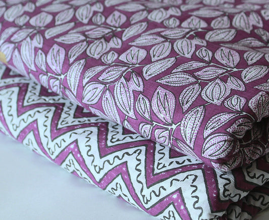 purple unstitched printed  pure cotton fabric or dress material top and bottom set for women for dress from tanchui having sangeneri print bagru print Jaipuri print