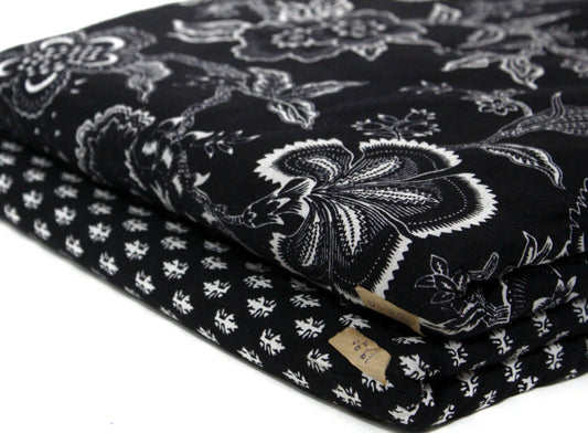 Black unstitched printed  pure cotton fabric or dress material top and bottom set for women for dress from tanchui having sangeneri print bagru print Jaipuri print
