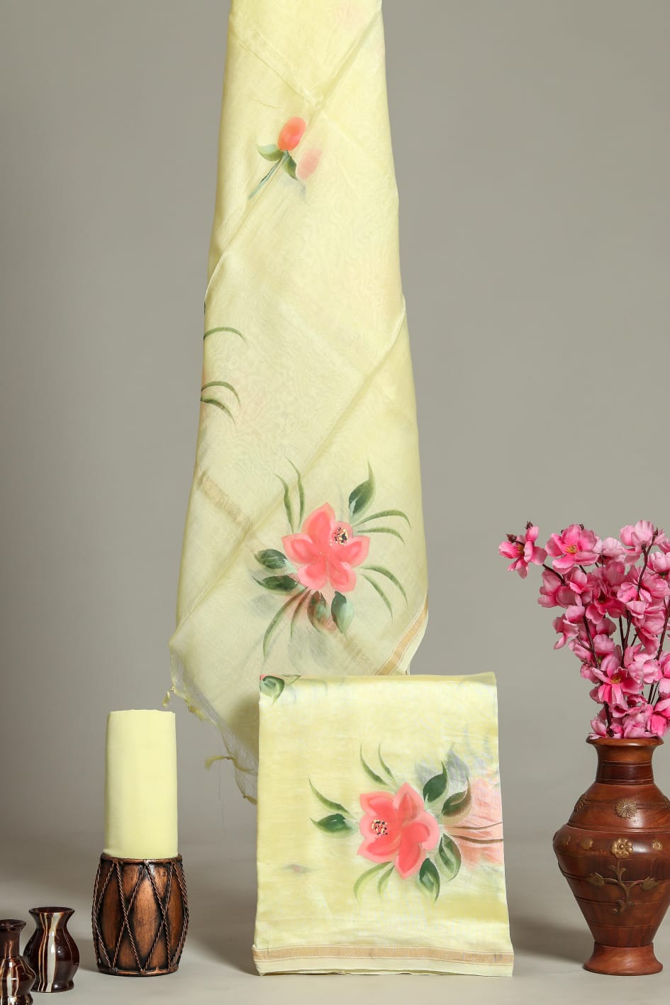 Beige Printed Chanderi Silk Suit Set main image 0