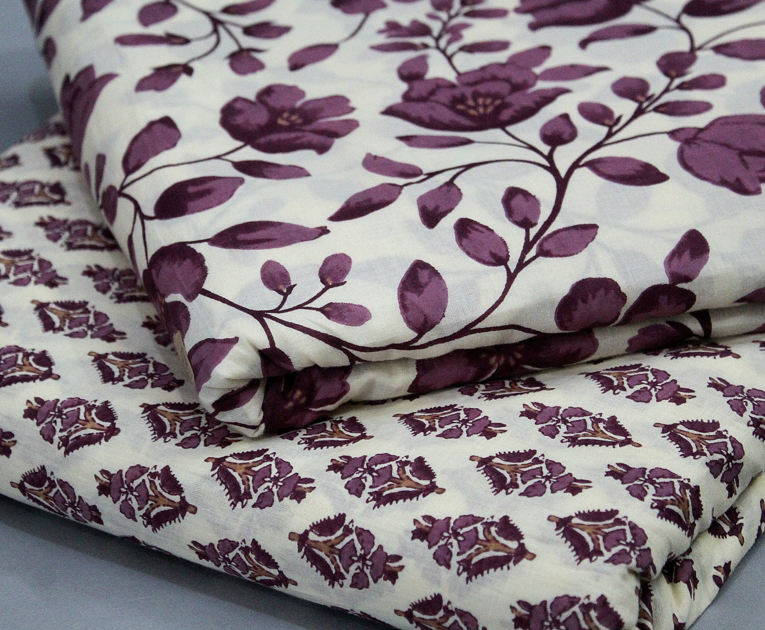 Cream unstitched printed  pure cotton fabric or dress material top and bottom set for women for dress from tanchui having sangeneri print bagru print Jaipuri print