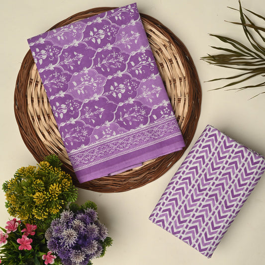 purple unstitched printed  pure cotton fabric or dress material top and bottom set for women for dress from tanchui having sangeneri print bagru print Jaipuri print