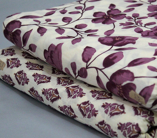 Cream unstitched printed  pure cotton fabric or dress material top and bottom set for women for dress from tanchui having sangeneri print bagru print Jaipuri print